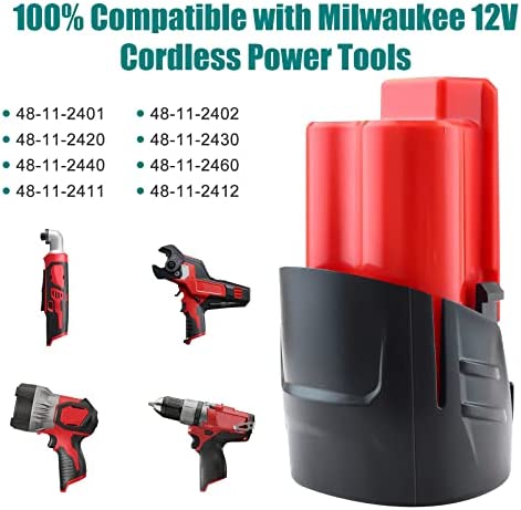 1674351631 98 2 Pack 3000mAh Li ion Replacement for Milwaukee M12 Battery Compatible