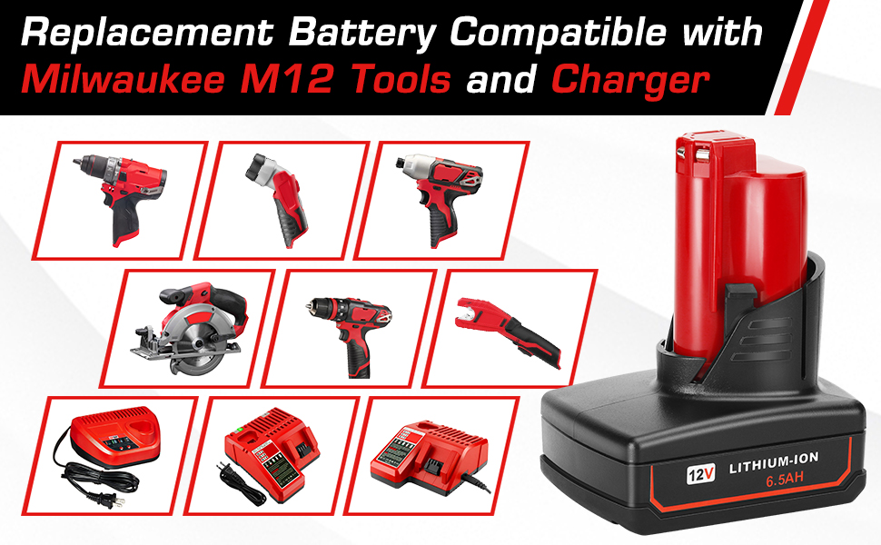 1675579816 639 Fayeey 65Ah M12 Replacement Battery for Milwaukee M12 Battery 2Pack