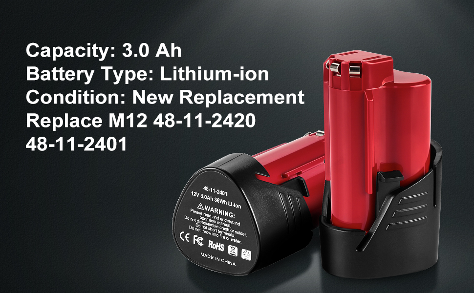 1676017386 672 ANTRobut 2 Pack 3000mAh Replacement Lithium 12V Milwaukee M12 Battery
