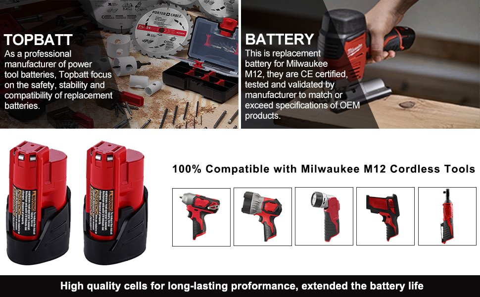 thumbnail interactive-video image 1 of Powerextra 4 Pack 3.0Ah Batteries For Milwaukee M12 12V Lithium-Ion – Replaces 48-11-2420, 48-11-2401 1 of 4