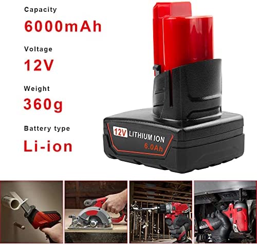 1677851316 180 ARyee 2Pack 6000mAh 12V M12 Lithium Battery for Milwaukee M12