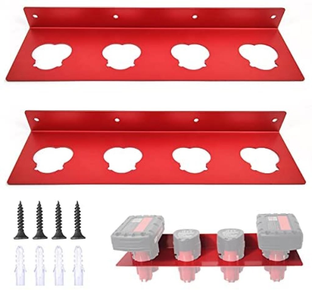 JEEJINYAN 2Pcs Battery Holder for Milwaukee M12 Battery, Storage Tools for Milwaukee Battery, Four as a Group Milwaukee Battery Holder, Red (Red) 29 41QjWlAAsWL. AC