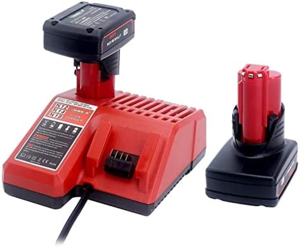 Biswaye M12 & M18 Multi-Voltage Battery Charger, 2-Pack 12V 6.0Ah Lithium Battery M12 Compatible with Milwaukee 25 41jvUMGaLNL. AC