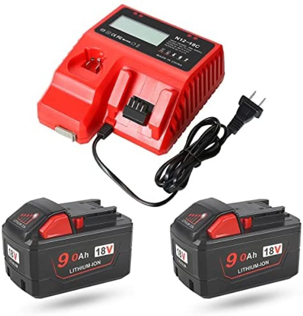 18V 9.0 Ah Battery and Charger Combo Kit for Milwaukee M-18,Replace for Milwaukee Red Lithium XC Batteries(2)+ 18V Battery Charger 48-59-1812 41 51AiG j0OQL. AC