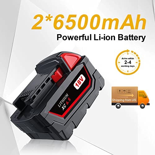 1680547291 415 CEENR 2Pack 6500mAh 18V Battery and Charger Replacement for Milwaukee