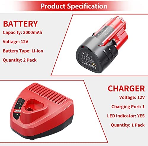 1681588808 86 2Pack 3000mAh 12V M12 Battery and M12 Charger Compatible with