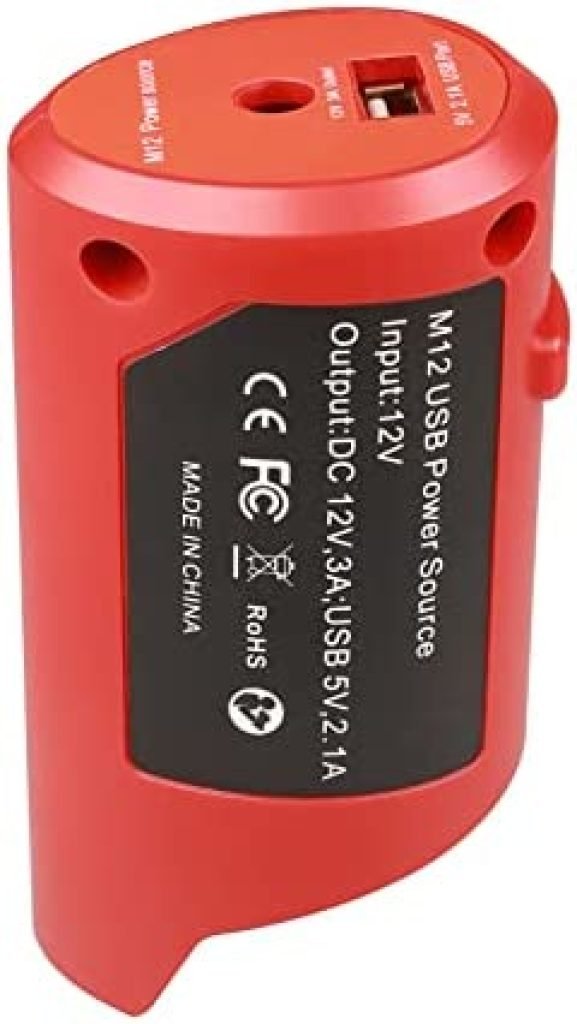 TEPULAS M12 Battery Adapter and Portable Power Source for Milwaukee 12V M12 48-59-1201 Li-Ion Battery Adapter with 5V 2.1A Wall Plug, USB Port & DC 12V Outlet (Adapter-ONLY) 17 4190lLWYcxL. AC