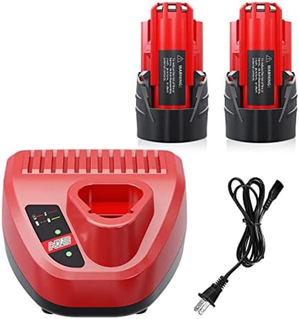 2Pack 3000mAh 12V M12 Battery and M12 Charger Compatible with Milwaukee Replacement for M12 Battery and Charger Kit 48-11-2401/ 48-11-2402/ 48-11-2410/ 48-11-2411/ 48-11-2412/ 48-11-2460 5 41fB9MTeo8L. AC