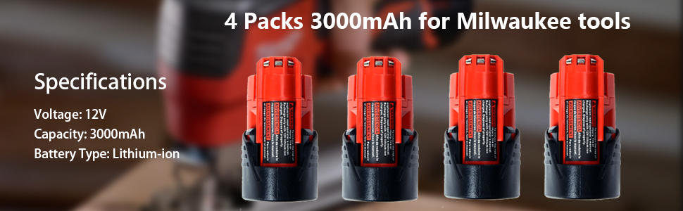 1686391252 450 Bdreer 4 Pack 3000mAh 12V Lithium Ion Replacement Battery Compatible