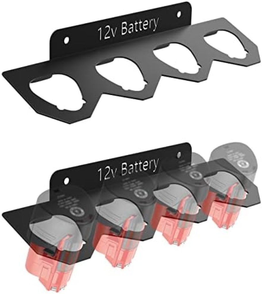 Herbert-fty Metal Milwaukee M12 Battery Holder,Durable Battery Wall Mount Rack for Milwaukee M12 12V Battery,Milwaukee Battery Storage with 4 Slots,Battery Mount Organizer for Milwaukee,Black 31 41V2jl8Dr4L. AC