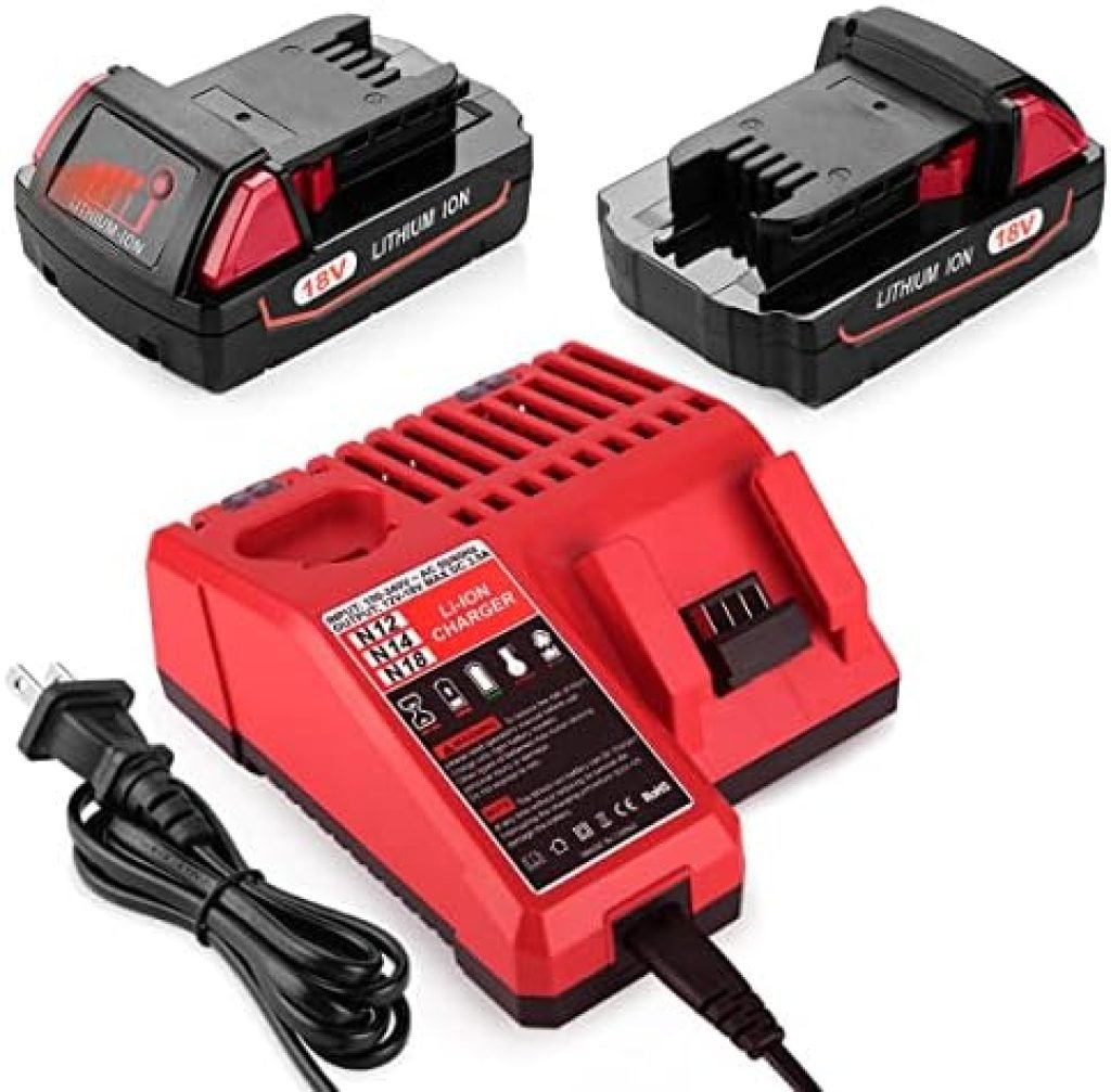 energup 2Pack 48-11-1820 Batteries for Milwaukee 18V 3.0Ah 48-11-1815 48-11-1820 18V Milwaukee M18 Battery 18Volt XC M18 + a 48-59-1812 Charger for 18V Milwaukee M18 Battery Charger 1 519fljfOucL. AC