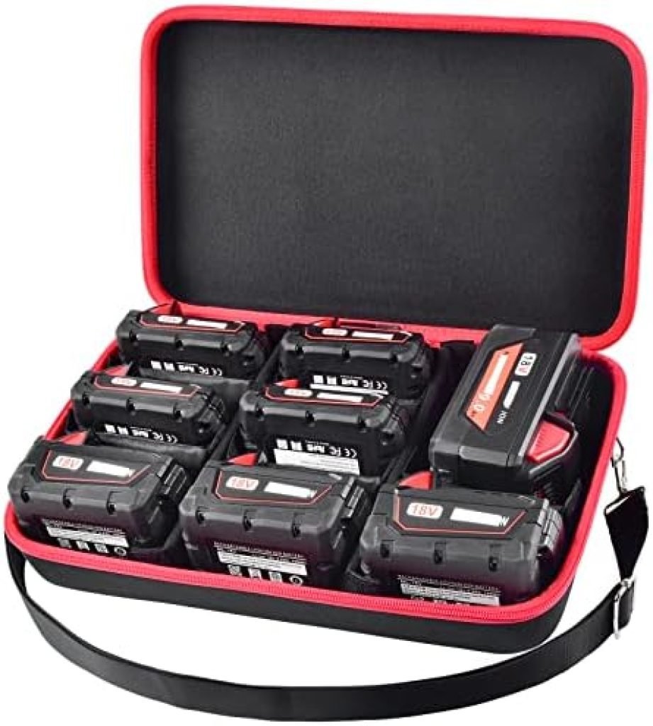 Extra Large Battery Holder Storage Case for Milwaukee M18/ M12 Lithium-Ion, Batteries Charger Organizer Carrying Box Holds 18V 12V 2.0/3.0/4.0/6.5/5.0/8.0/6.0/9.0/12.0-Ah Batteries, Adapter (Bag Only) 17 51sSmsIg6jL. AC