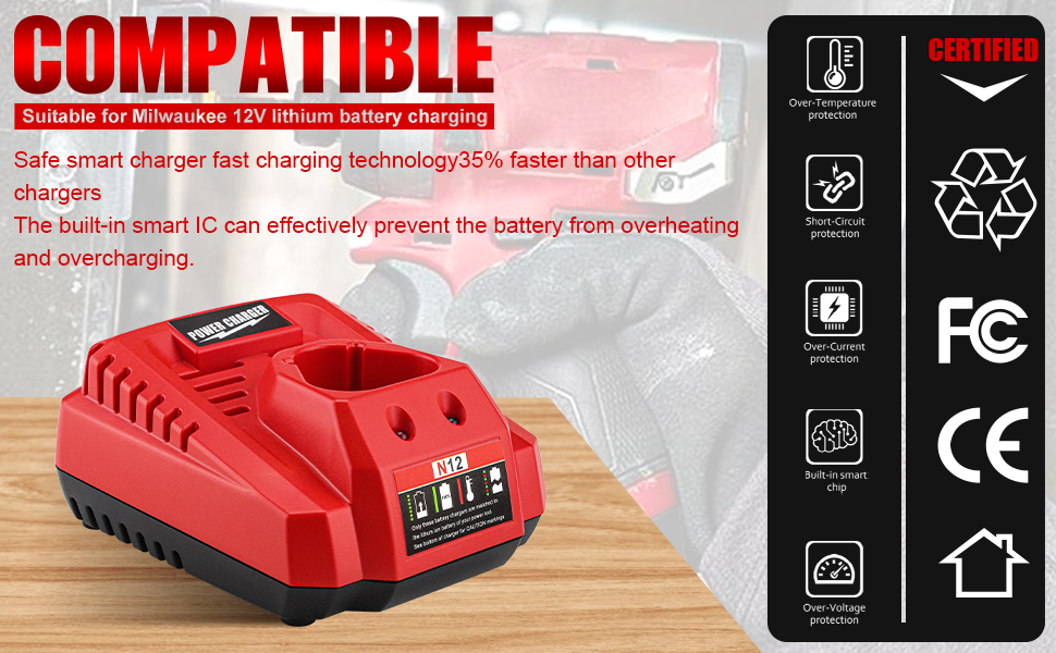 Ahomtikk 12V M12 Ripd Charger Replacement for Milwaukee M12 Battery