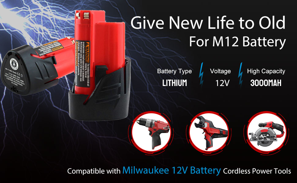 1688478796 35 3000mAh Replacement Battery for Milwaukee 12V Battery for M12 Battery