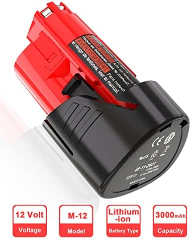 1688566162 642 JYJZPB 2 Pack 3000mAh 12V Lithium Battery Replace for Milwaukee