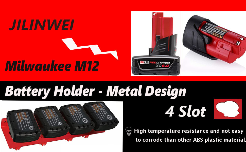 1689173306 390 JILINWEI Battery Holder for Milwaukee M12 Metal Battery Storage for