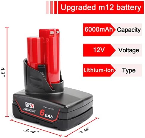 1689433360 577 Xinriga 2 Packs M12 12V 6Ah 6000mAh Lithium ion Replacement Battery