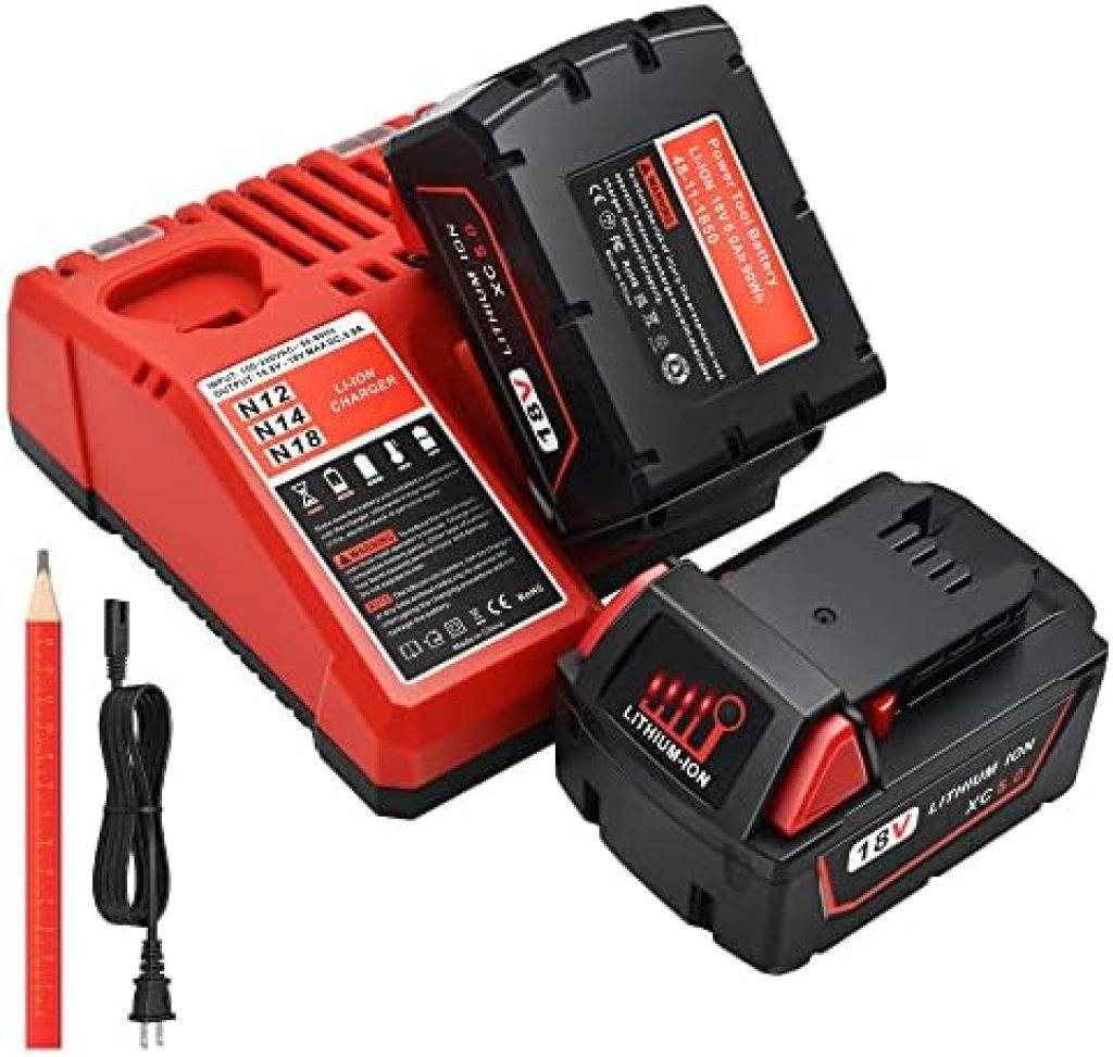 WORTHMAH 2 Pack 5.0Ah 18V M18 Lithium Batteries Replacement for Milwaukee M18 Battery with 1 Battery Charger for Milwaukee M-12/M-18 Battery 59 51d3xRvN3L. AC