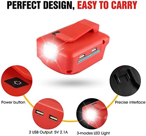 1693521438 436 BTRUI Battery USB Adapter Light for Milwaukee 18v Battery M18