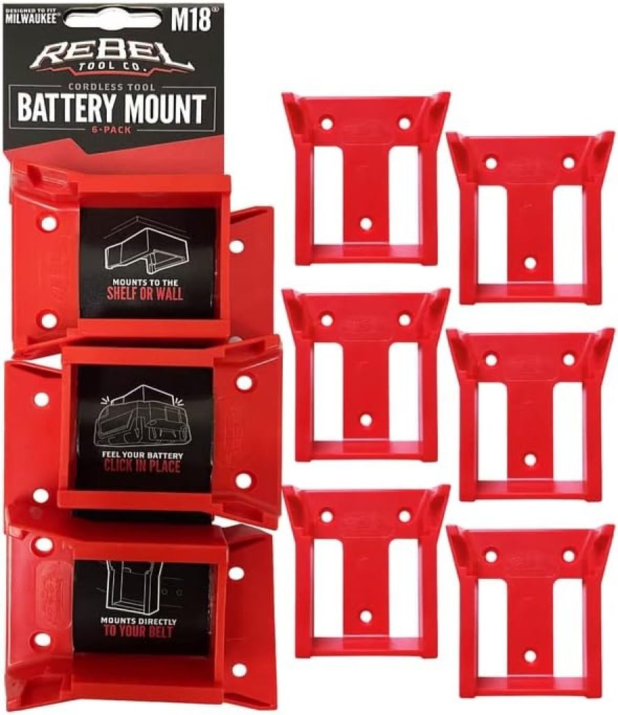 RebelToolCo Battery Holder Wall Mount (6 Pack) Battery Holder Mounts. Compatible with M18 Milwaukee Cordless Batteries. Tool Holder Storage Organizer for Battery, Accessories, & Tool Organization. 7 511wTbrsbIL. AC