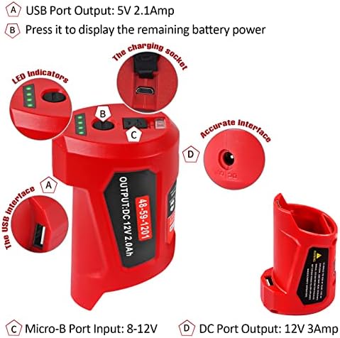 1700129060 783 【Multi Function】 CaliHutt 12V USB Power Charger Adapter Replacement for Milwaukee