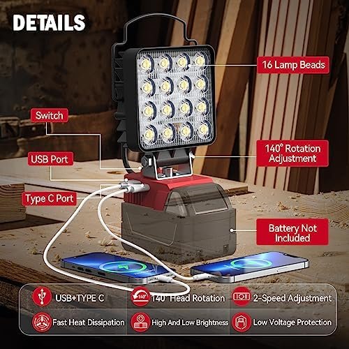 1703514621 175 Upgraded LED Work Light for Milwaukee m18Ecarke Square 48w 4