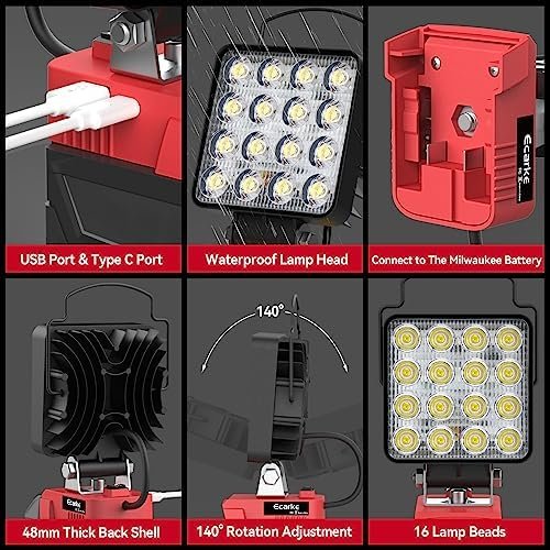 1703514621 614 Upgraded LED Work Light for Milwaukee m18Ecarke Square 48w 4