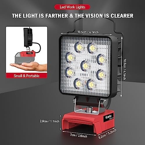 LED Work Light for Milwaukee M18,Ecarke Square 27w Cordless LED Flood Work Lights,18V Lithium Battery Light with Low Voltage Protection & USB&Type-C Charging Port(Upgraded ) 6 1703601830 411 LED Work Light for Milwaukee M18Ecarke Square 27w Cordless LED