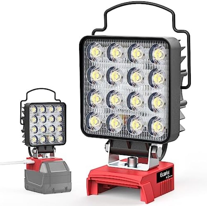 Upgraded LED Work Light for Milwaukee m18,Ecarke Square 48w 4″ Cordless LED Flood Work Lights,USB Work Light 18V Battery Lithium Light with Low Voltage Protection & USB&Type-C Charging Port