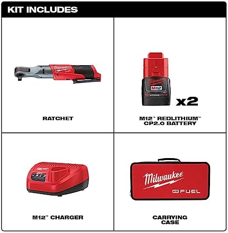 1704381257 886 Milwaukee M12 FUEL 12 Ratchet with 2 Batteries and Charger