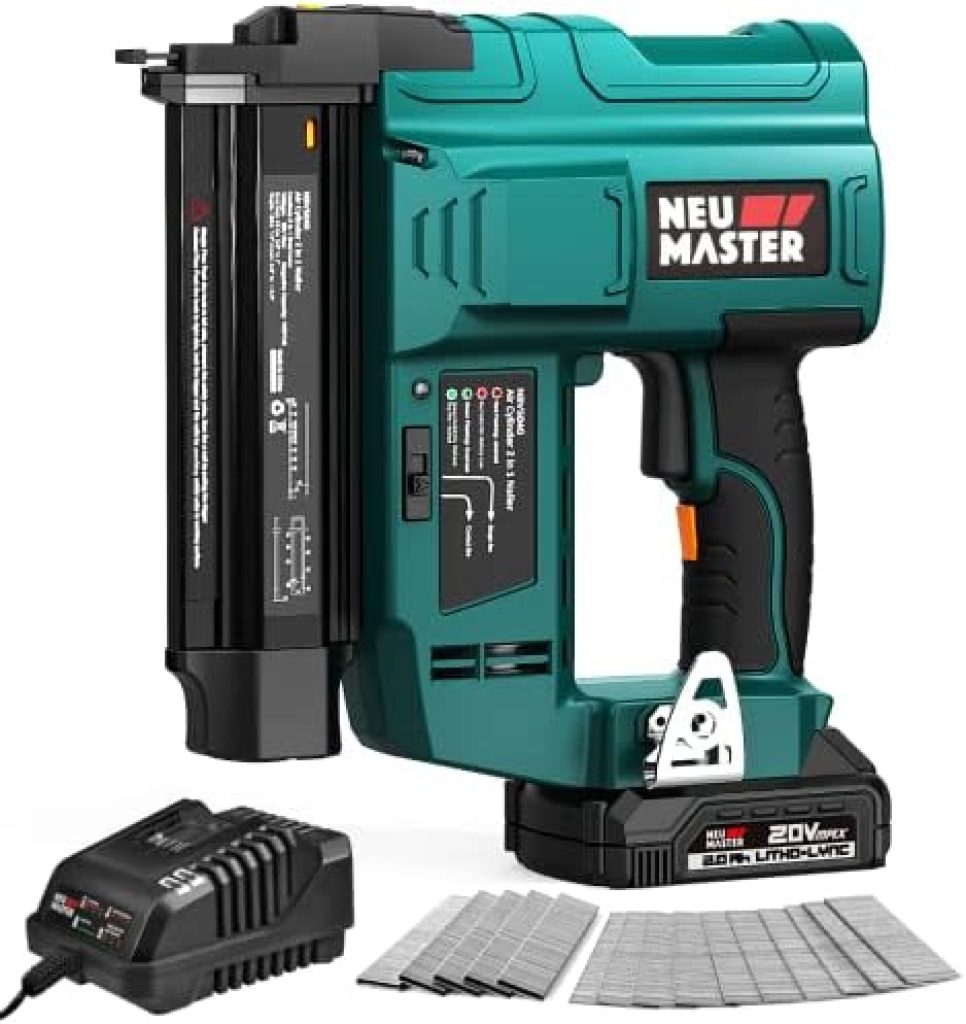 NEU MASTER Nail Gun Battery Powered, 18 Gauge 2 in 1 Cordless Brad Nailer/Staple Gun with 2.0Ah Li-ion Battery, 1000pcs Nails and 500pcs Staples Included, for Home Improvement, Woodworking 43 51VIhUDhAWL. AC