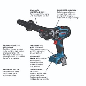 BOSCH GSB18V-1330CN PROFACTOR 18V Connected-Ready 1/2 In. Hammer Drill/Driver (Bare Tool)