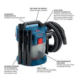 Bosch GAS18V-3N 18 V 2.6-Gallon Wet/Dry Vacuum Cleaner with HEPA Filter (Bare Tool)