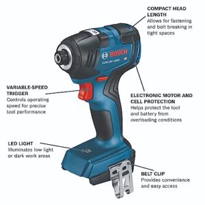 BOSCH GDR18V-1800B12 18V Cordless Brushless 1/4 In. Hex Impact Driver Kit with (1) 2 Ah Standard Power Battery, 18V Charger, and Storage Bag