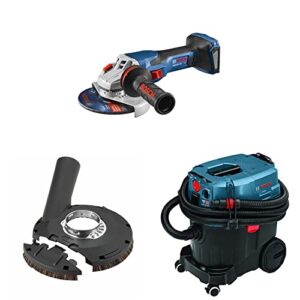 BOSCH GWS18V-13CN 18V PROFACTOR 5-6"Connected Ready Angle Grinder (Bare Tool),18SG-5E 5"Surface Grinding Guard,VAC090AH 9 Gallon Dust Extractor,and DC518 5 In.Double Row Segmented Diamond Cup Wheel