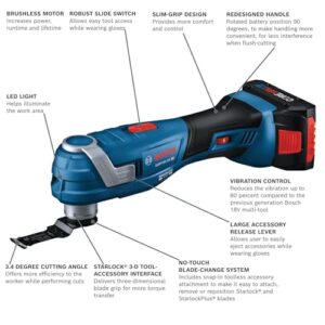 BOSCH GOP18V-34B14 18V Brushless StarlockPlus® Oscillating Multi-Tool Kit with (1) CORE18V® 4 Ah Advanced Power Battery