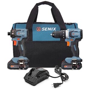 SENIX X2 20 Volt Max* 2-Piece Cordless Power Tool Kit with Battery Powered 1/2-Inch Drill Driver and 1/4-Inch Impact Driver, Includes Storage Bag, 2 2.0 Ah Batteries & Charger (S2K2B2-01)
