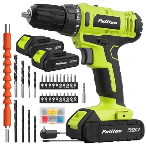 Unleashing Power: PULITUO's Versatile Cordless Drill Review 1 PULITUO'S 20V Cordless Drill/Driver, Electric Screwdriver - 2 Batteries, 30Nm, 21+1 Torque, 2 Speed, Keyless 3/8" Chase Drill with LED Light, Kit for Home (Green)