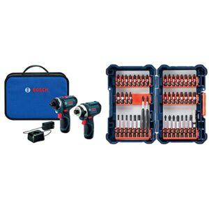 BOSCH CLPK27-120 12V Max 2-Tool Combo Kit (Drill/Driver and Impact Driver) with 2 Batteries, Charger and Case & 44 Piece Impact Tough Screwdriving Custom Case System Set SDMS44