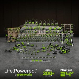 GREENWORKS 24V (4-TOOL) Combo (1/2” Drill + 1/4” Impact Driver + 6.5” Circular Saw + 200Lm Flashlight), 4.0Ah + 2.0Ah Batteries (24,000mAh Power Bank), (2) Braided Cables, 65W Rapid Charger