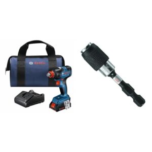 Bosch GDX18V-1800B12 18V EC Brushless 1/4 In. and 1/2 In. Two-in-One Bit/Socket Impact Driver Kit with 2.0 Ah SlimPack Battery&BOSCH ITBHQC201 2 1/4", Impact Tough Quick Change Bit Holder