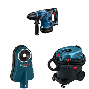 BOSCH GBH18V-34CQN 18V Brushless1-1/4"SDS-plus Rotary Hammer (Bare Tool),HDC200 SDS-Max Hammer Dust Collection Attachment,VAC090AH 9 GallonDust Extractor,andHCK005 5 PieceCarbide-Tipped Drill Bit Set