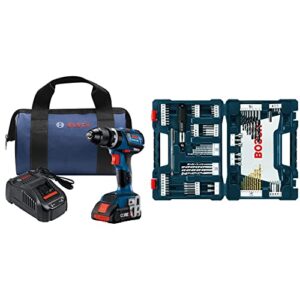 BOSCH GSB18V-535CB15 18V EC Brushless Connected-Ready Compact Tough 1/2 In. Hammer Drill/Driver with (1) CORE18V 4.0 Ah Compact Battery&BOSCH 91-Piece Drilling and Driving Mixed Set MS4091