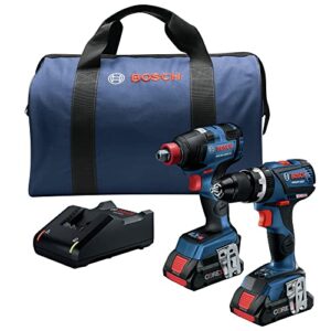 Bosch GXL18V-251B25-RT 18V Lithium-Ion Brushless Freak 1/4 in. and 1/2 in. 2-in-1 Bit/Socket Impact Driver / 1/2 in. Hammer Drill Driver Combo Kit (4 Ah) (Renewed)