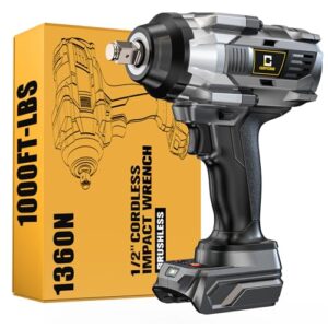 Cordless Impact Wrench 1/2 inch Compatible with Dewalt Battery, 1000FT-LBS (1360N.m) Brushless Electric Impact Gun Includes LED Work Light, 2100RPM High Torque Impact Driver, Bare Tool Only