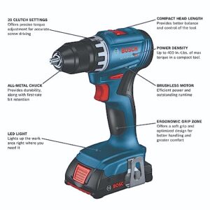 BOSCH GSR18V-400B22 18V Compact Brushless 1/2 In. Drill/Driver Kit with (2) 2 Ah Standard Batteries