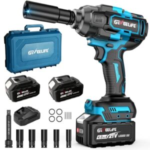 GEVEELIFE 1200N.m (900Ft-lbs) Brushless Impact Wrench, 1/2" Cordless Impact Driver with 2x 4.0Ah Battery, Fast Charger & 5 Sockets, High Torque, Electric Impact Gun for Car/Truck/RV/Mower